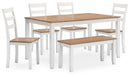 Gesthaven Dining Table with 4 Chairs and Bench (Set of 6)